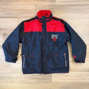 Vintage 90s Champion Chicago Bulls Red & Black Fleece Lined Jacket Size L Coat